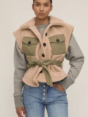 NWOT Marissa Webb Blush Sherpa Utility Vest with Olive Pockets Frankie Fall